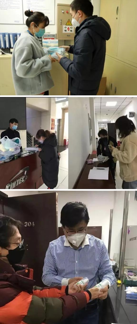 发放防护物资:口罩、手套、消毒液、洗手液